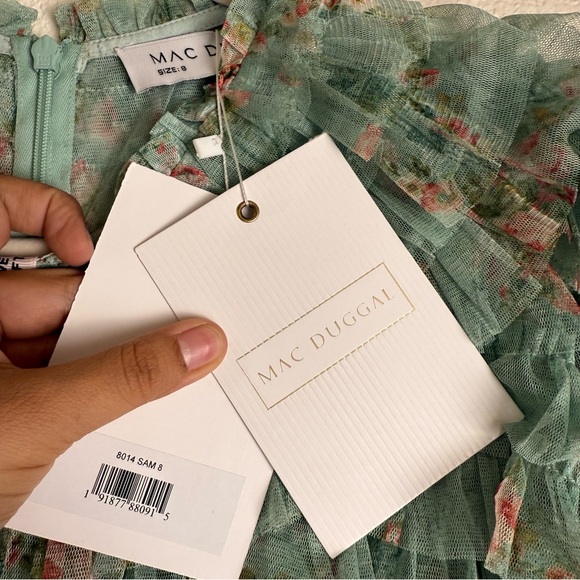 Mac Duggal 8014 Ruffle Tiered Short Sleeve A-Line Dress NWT Sage Multi - Picture 8 of 16